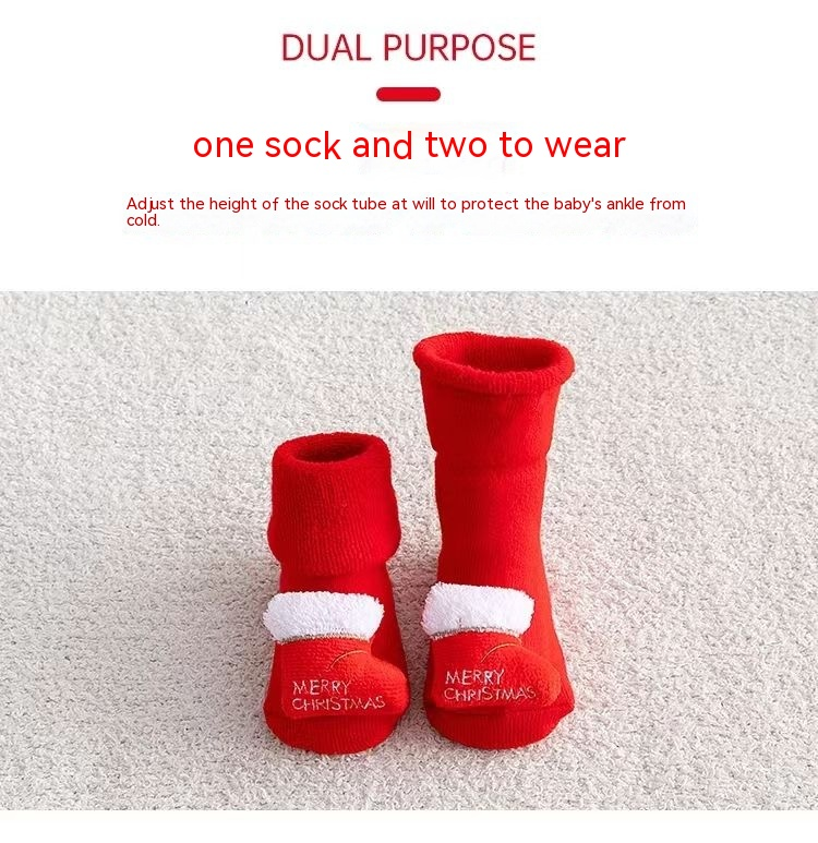 Children's floor Christmas plush loops, cartoon new year red figurines, medium size baby socks,_voghion.com
