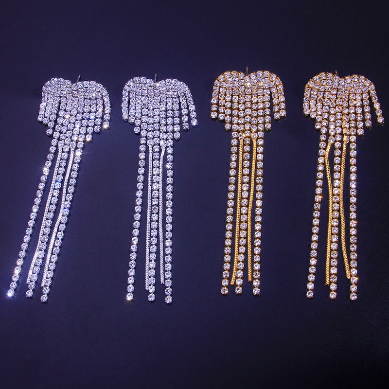 hot popular all-matching accessories women's elegant shiny rhinestone pendant tassel earrings earring_voghion.com
