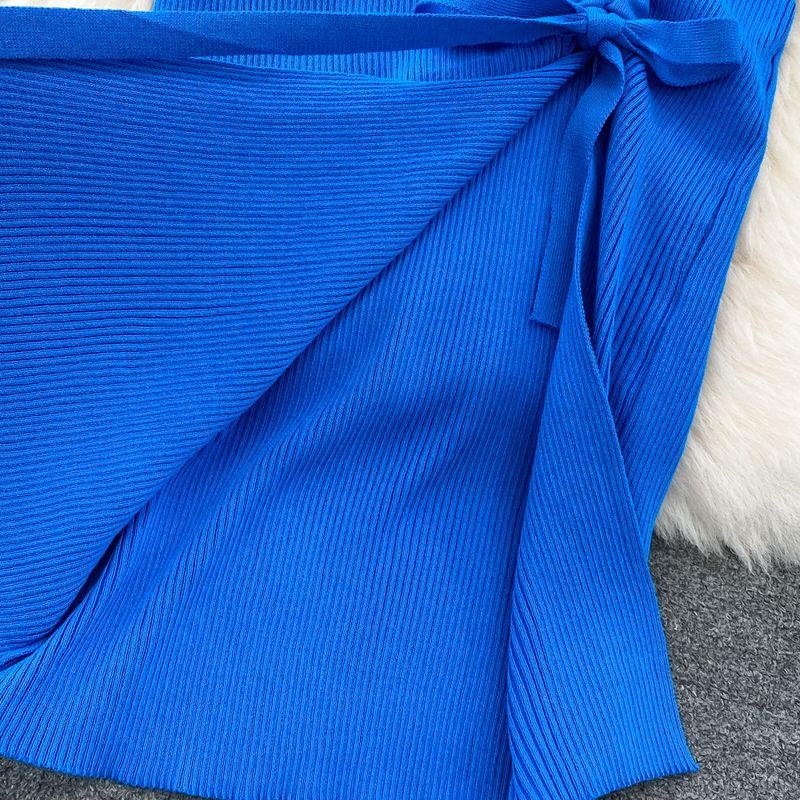 Abbigliamento da donna Abito gilet temperamento retrò vita alta dimagrante abito lavorato a maglia a pieghe con coulisse di media lunghezza_voghion.com