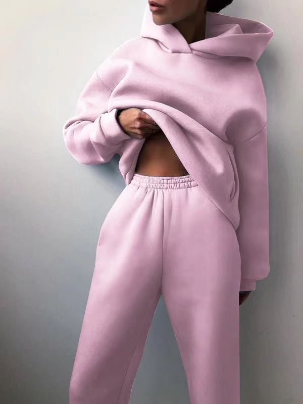 Abbigliamento da donna, felpa a maniche lunghe ispessita moda casual e pantaloni tuta a due pezzi_voghion.com