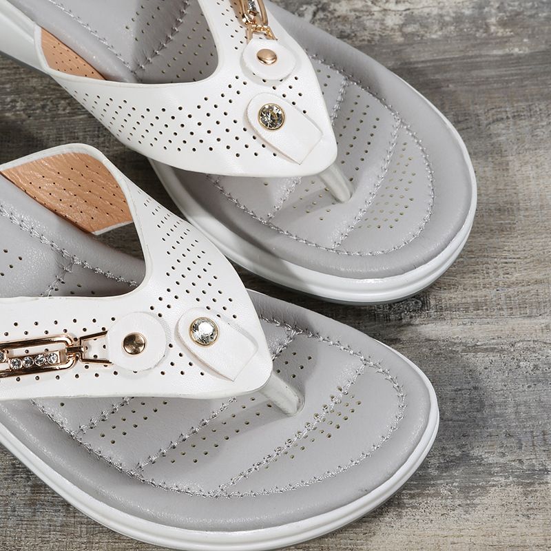 Strandsandalen mit Metallschnalle, Damen-Keilabsatz, modische, lässige Damen-Sandalen_voghion.com