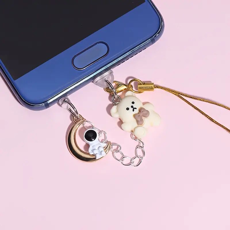 Star Astronaut And Resin Tie Strawberry Bear Phone Dust Charging Plug Earphone Hole_voghion.com