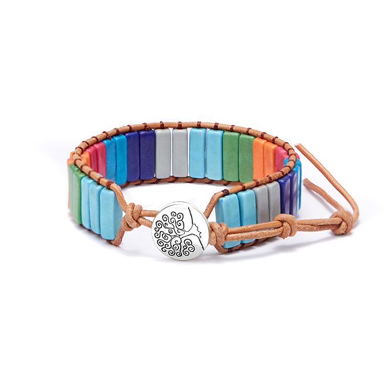 Women's Bohemian Wind Emperor Stone Handmade Wrapped Woven Leather Cord Bracelet_voghion.com