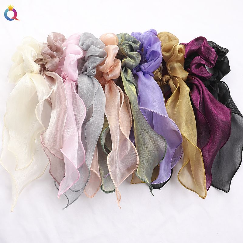 Elástico de cabelo com fita de cetim - Acessórios de cabelo com laço elegante para mulheres (cor sólida, ajustável, antiderrapante)_voghion.com