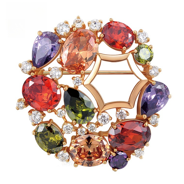 Mona Lisa mixed color zircon small pin brooch European and American temperament accessories_voghion.com