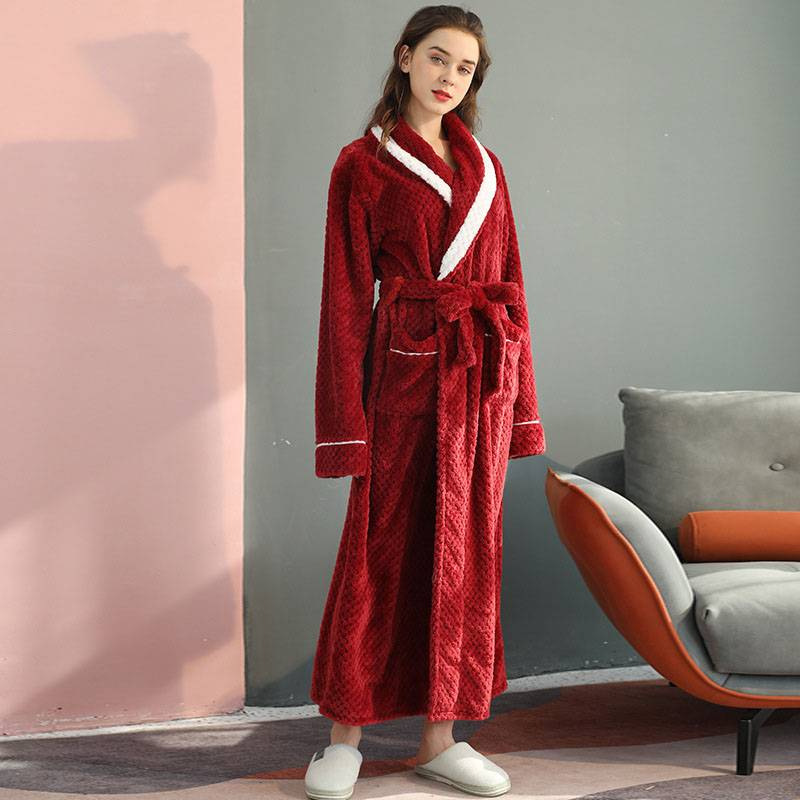 Ropa interior y ropa de dormir Camisón largo de polar grueso para parejas Bata de baño de franela de talla grande de invierno_voghion.com