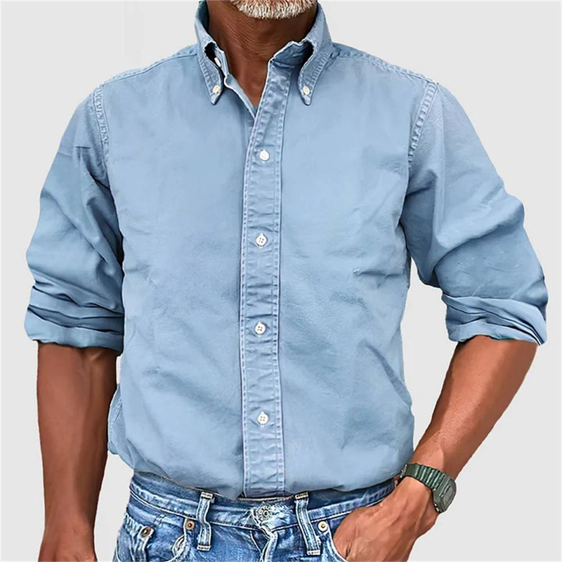 Chemises à manches longues à simple boutonnage de couleur unie pour hommes de la mode européenne-américaine printemps 2025 S-5XL_voghion.com