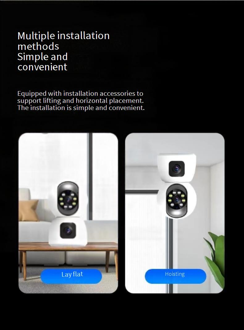 Dual-Lens Indoor Security Camera - 360° Panoramic View With 2K HD & Night Vision (WiFi Wireless Motion Tracking 2-Way Audio Cloud Storage)_voghion.com