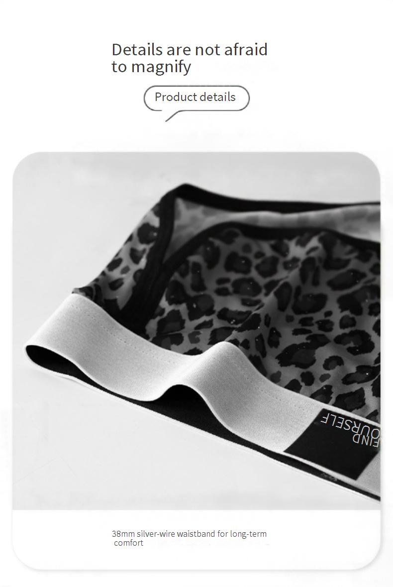 Cueca boxer masculina com estampa de leopardo estrelado e seda gelada, estampa de personalidade e tendência, cueca feminina_voghion.com