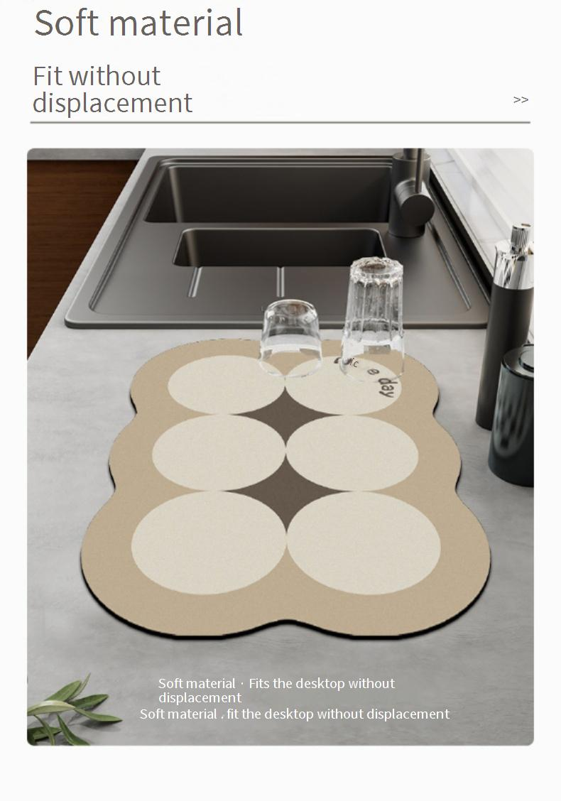 Modern Minimalist Kitchen Counter Drying Mat - Absorbent, Heat-Resistant & Wash-Free - Non-Slip Drip Tray For Dishes, Cups & Wine Glasses_voghion.com