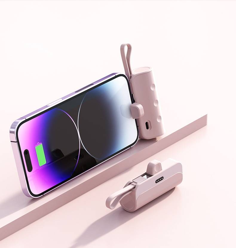 5000mAh Mini Portable Power Bank Built-in Cable, Compact Lightweight, Compatible With IPhone & Huawei, Custom Option_voghion.com