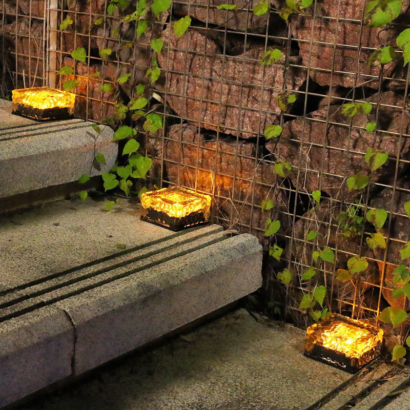 Solar Ice Brick Lights – Waterproof Outdoor Garden & Pathway Lighting (4 LED/1 LED, 10x10cm & 7x7cm, Multiple Colors, Glass/Acrylic Options)_voghion.com