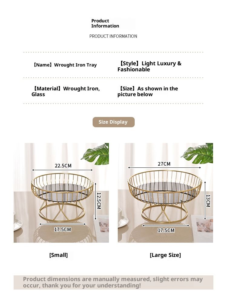 Elegant Metal Fruit Bowl – High-Foot Round Serving Tray For Fruits, Snacks & Home Decor (Gold/Black, Small & Large Sizes)_voghion.com