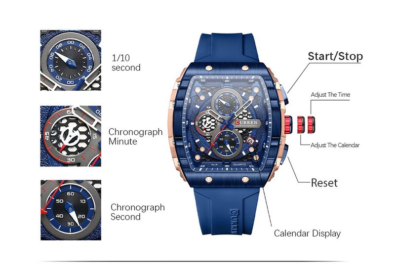Men's And Women's Waterproof Multifunction Quartz Watch With Date Display, 6-Hand Analog Dial, Sporty Rubber Strap, Mineral Glass, Alloy Case_voghion.com