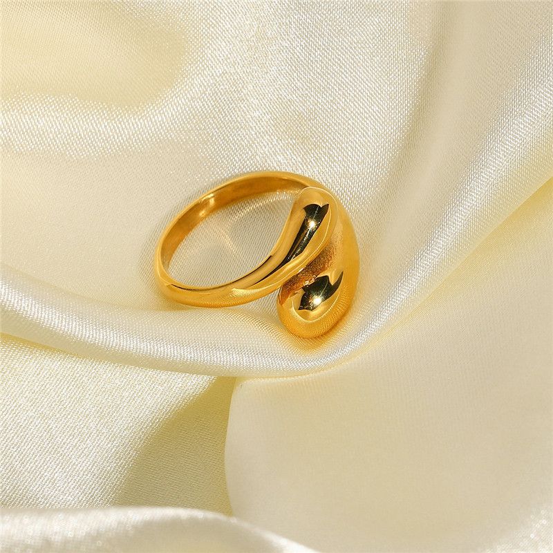 Anello da donna con goccia d'acqua, anello regolabile in acciaio inossidabile, anello con croce lucida e apertura a goccia._voghion.com