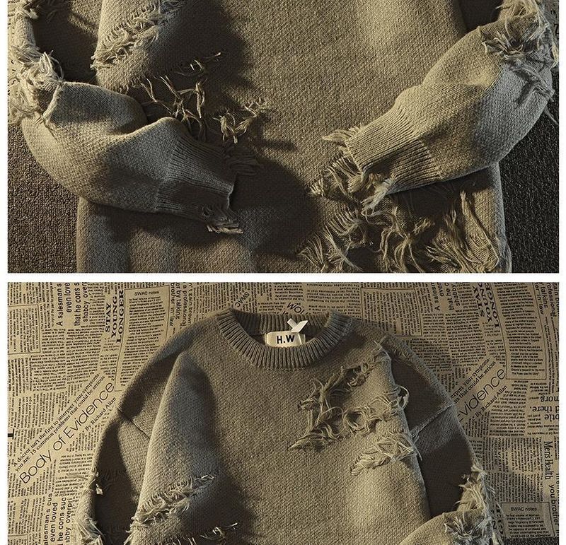 Herretøj Retro High Street Hole Karakteristisk sweater Lazy Style Avanceret Design Sense Niche Strik_voghion.com