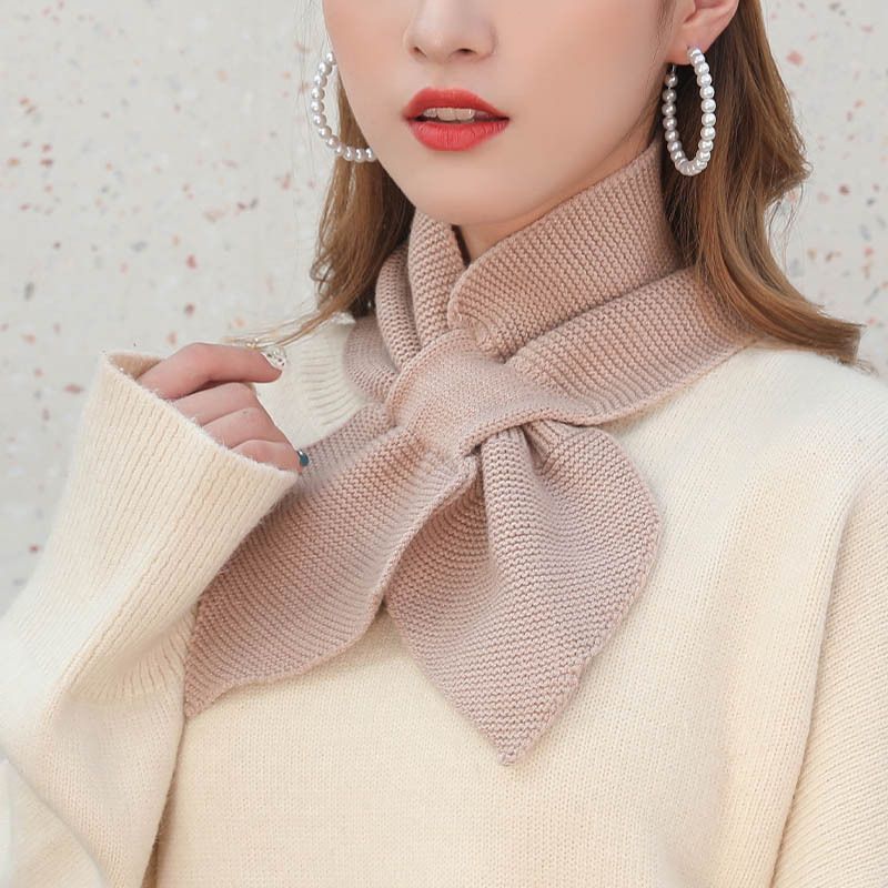Sciarpa piccola in seta con fiocco, versatile, in maglia, versione coreana, per autunno e inverno, calda e avvolgente._voghion.com