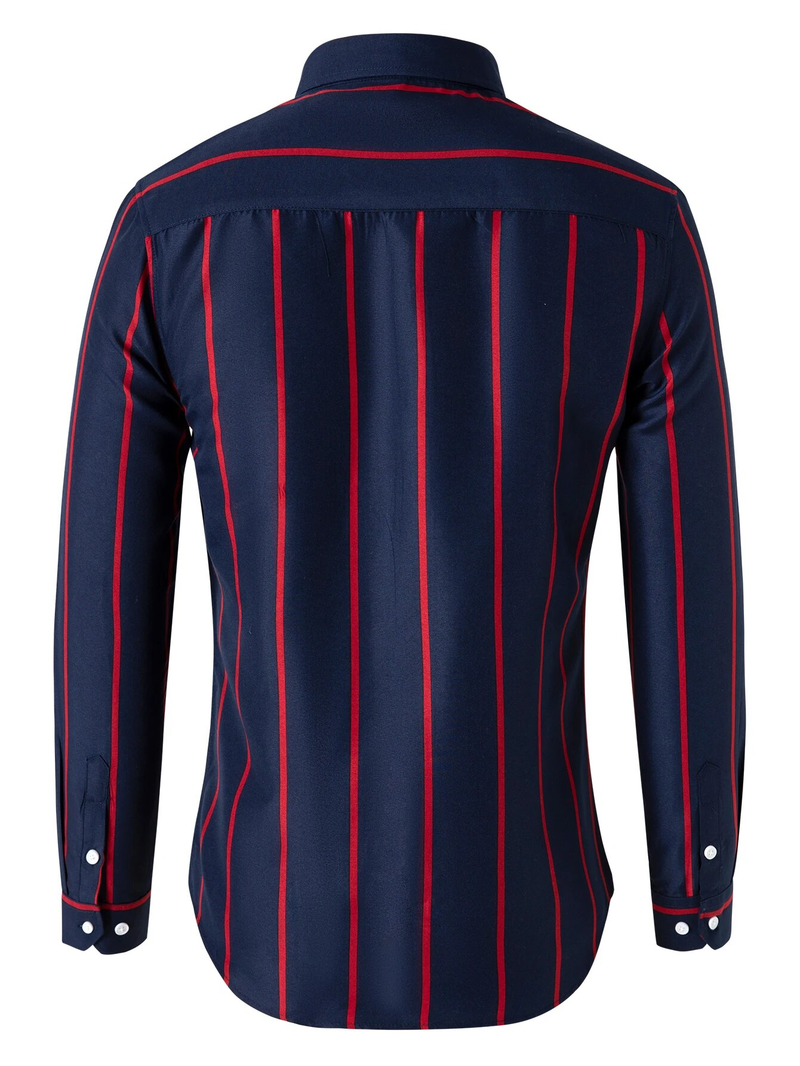 Camicia da uomo a maniche lunghe a righe larghe slim fit casual moda nero bianco top_voghion.com