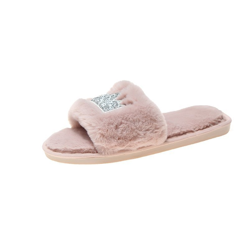 Pantofole in pelliccia da donna autunno e inverno nuove infradito per interni ed esterni pantofole in cotone fondo piatto corona calde scarpe casual da donna all'ingrosso_voghion.com