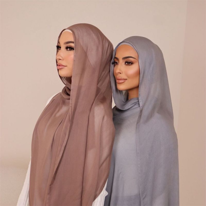 Sciarpa in morbida viscosa tinta unita, alla moda, con bordo largo, sottile, hijab, foulard di alta qualità, da donna, musulmano, in voile_voghion.com