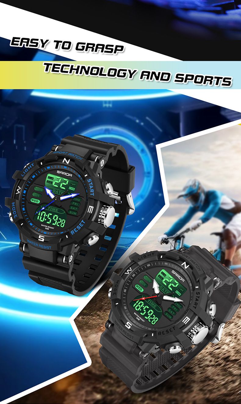 Unisex Digital Analog Watch With Alarm, Countdown, Dual Time, Waterproof & Glow-in-the-Dark For Casual & Sports Personality Watch_voghion.com