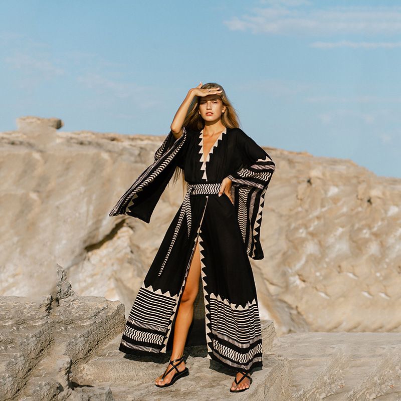 Women's Printed Cotton-Like Cover-Up Kimono – Lightweight Beach Sunshade Wrap For Swimsuits, Bikini, Vacation & Pool Party_voghion.com