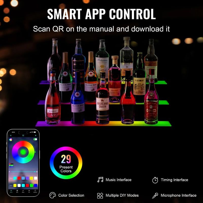 Liquor Display Bottle Bar 30 RF 3-Step LED And Lighted App Control Shelf_voghion.com