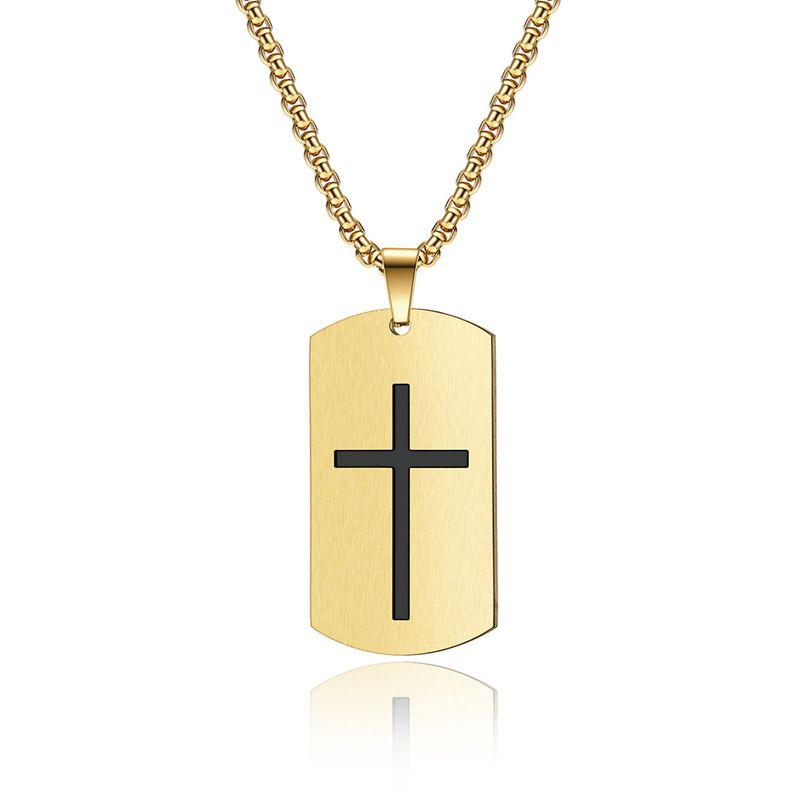 Stainless Steel Crusader Necklace Simple Cross Pendant Dog Tag_voghion.com