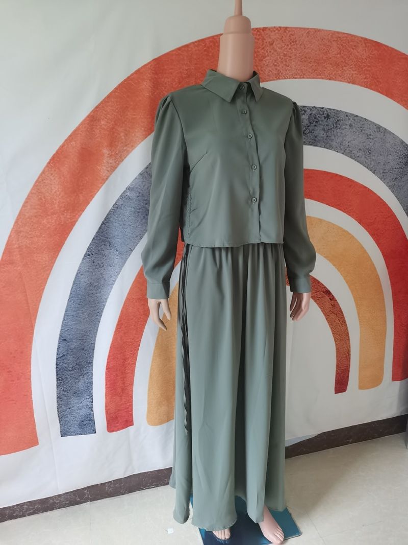 Women's Clothing Long Sleeved Shirt Temperament Women's Long Skirt Skirt Suit_voghion.com
