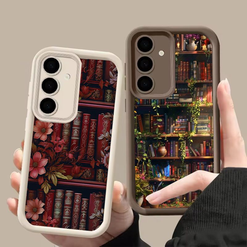 Flowery Bookshelf Painting Soft Case For Samsung Galaxy A55 A54 A53 A35 A14 A15 A16 A26 A36 A56 5G S24 S22 S25 Ultra S23FE Cover_voghion.com