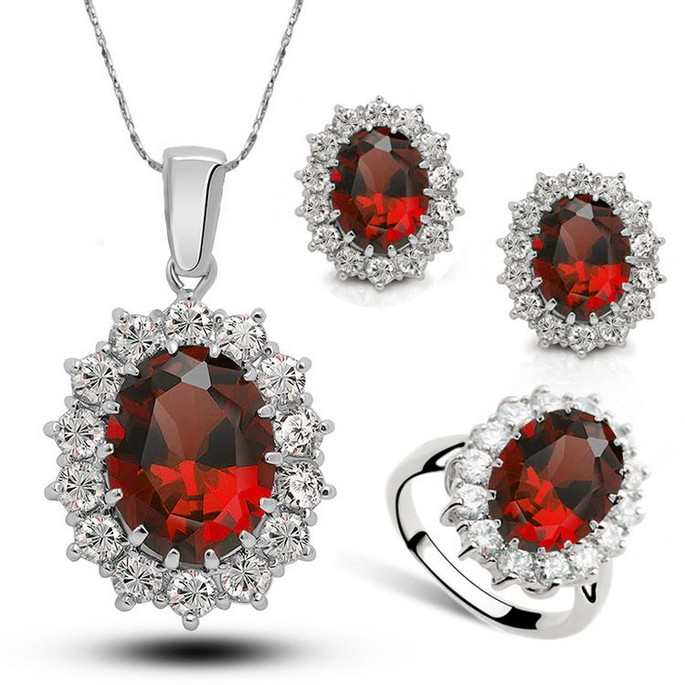 Parure de bijoux pour femme, ensemble de bijoux princesse britannique en saphir, collier, boucles d'oreilles, bague, zircon_voghion.com