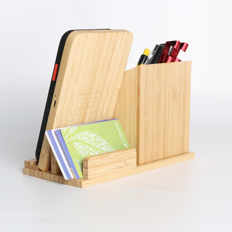 15w three-in-one bamboo and wood pen holder stand wireless charger mobile detachable mobile phone wireless charging logo_voghion.com