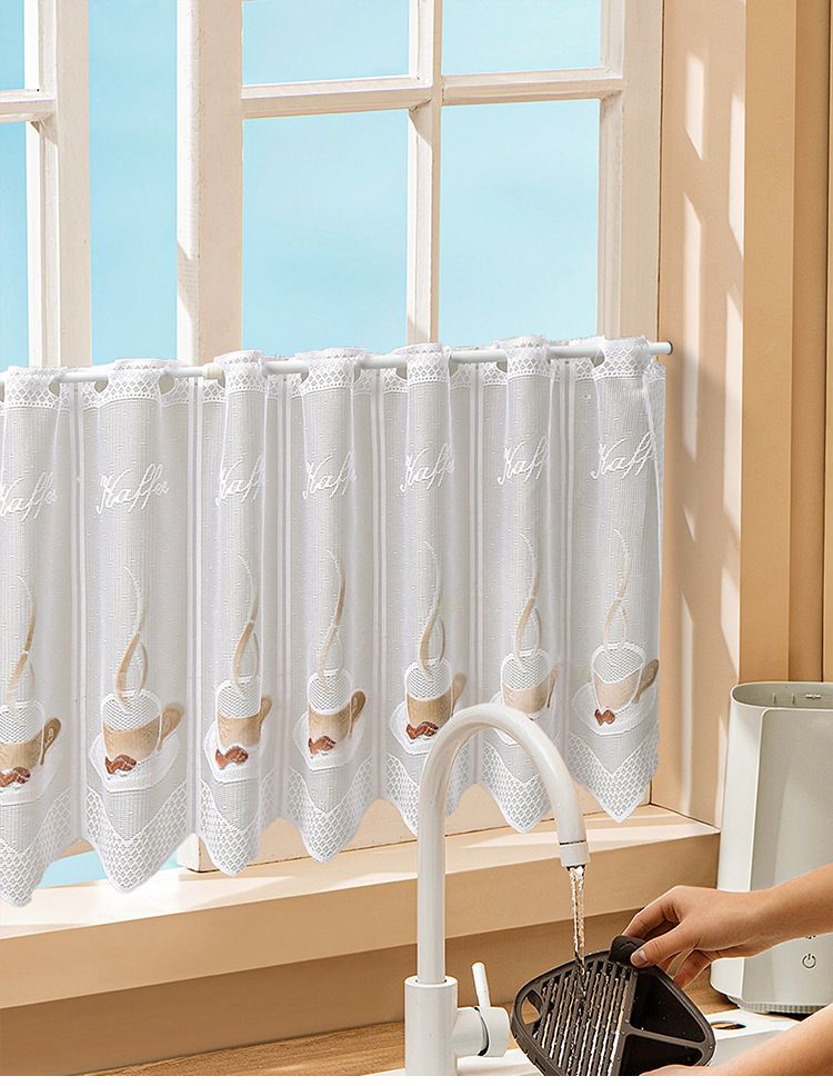 Sheer Lace Curtain For Kitchen, Bathroom & Balcony, 3 Sizes (150×45/180×45/225×45cm), White Polyester Voile Partition Drape With Scalloped Edge_voghion.com