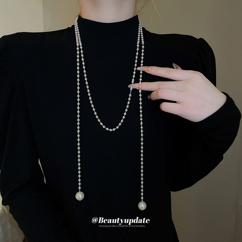 Collier à pampilles superposées de perles, style français, léger, luxueux et haut de gamme, chaîne de pull automne-hiver, tendance_voghion.com