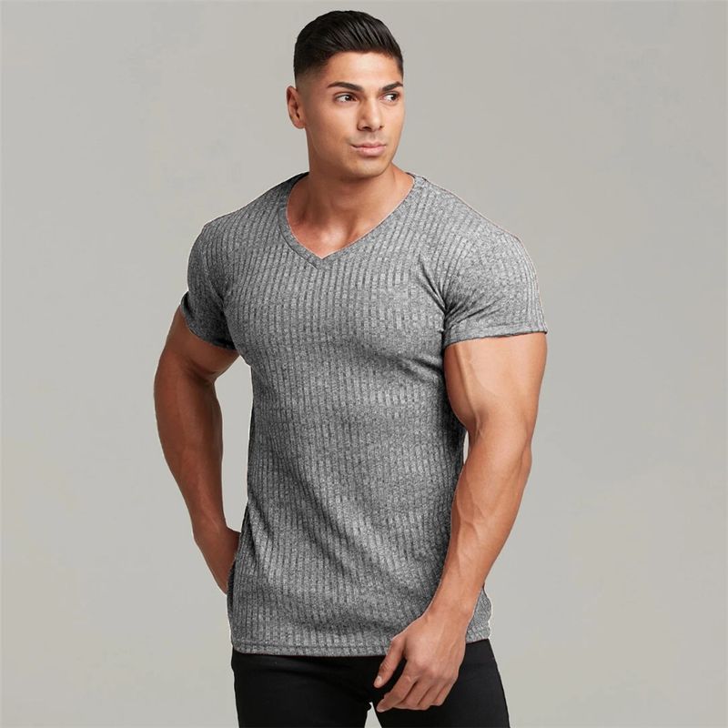 Sommersport und Fitness, kurzärmeliger, lässiger Strickpullover mit schmaler Passform, eng anliegend, super elastisch, atmungsaktiv_voghion.com