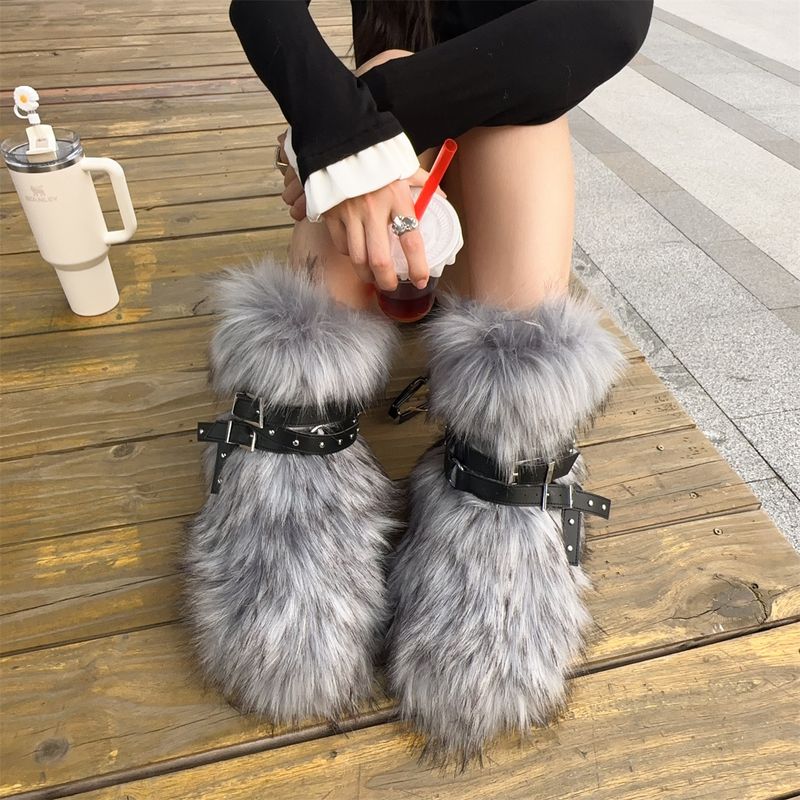Botas de invierno con plataforma plana estilo punk para mujer, con tachuelas y piel sintética: antideslizantes, cálidas y a la moda (varios colores y tallas disponibles)._voghion.com