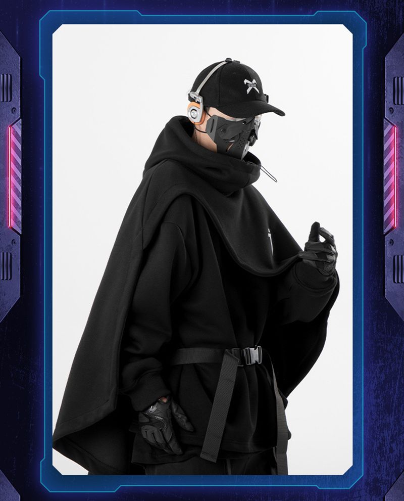 ARENS Fashion Cloak Felpe con cappuccio da uomo Techwear Streetwear Felpa con cappuccio Pullover Nero Grigio Darkwear Felpa oversize a collo alto unisex_voghion.com
