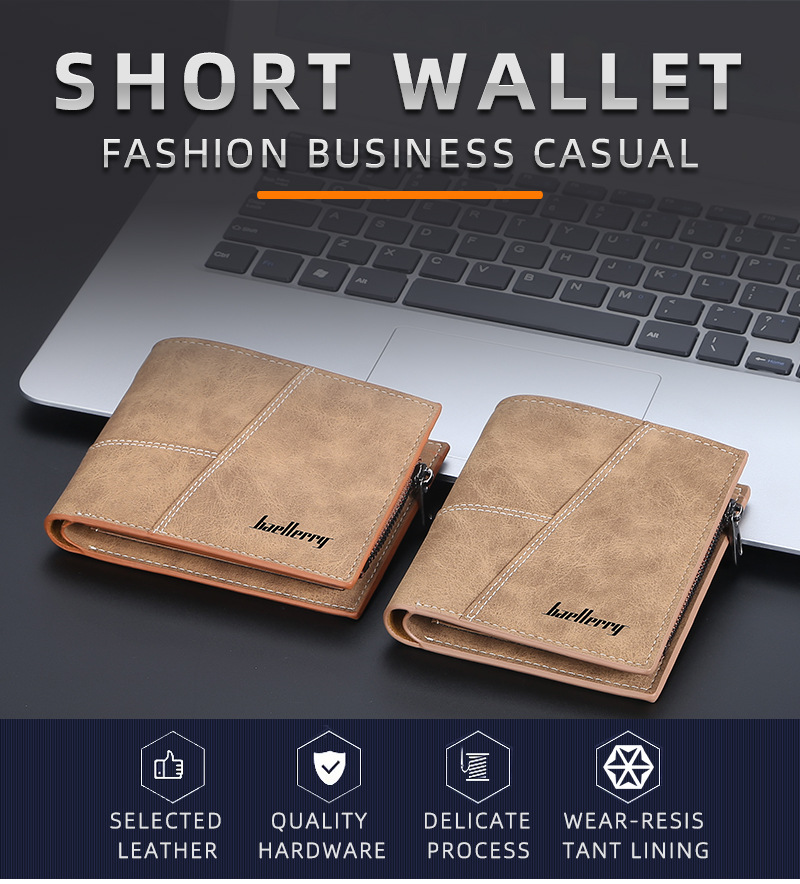 Baellery Portafoglio da uomo Opaco Corto Fermasoldi Multi-Card Portamonete Moda Cerniera Portafoglio verticale Clip_voghion.com