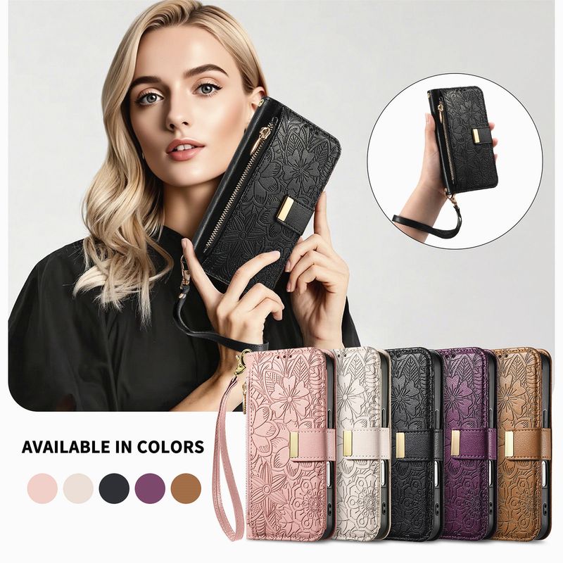 Custodia per telefono con slot per schede, elegante portafoglio in pelle con fiore a forma di flip, adatta per Samsung A17, S25 Fe._voghion.com