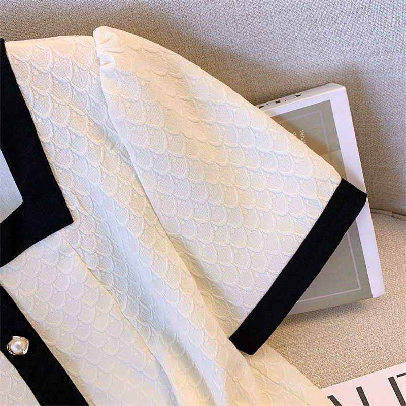 Women's Clothing Large Size Suit For Women In Summer, Two Piece Suit For Fat Girls, Age Reducing Splicing, Button Square Collar Top With High Waist_voghion.com