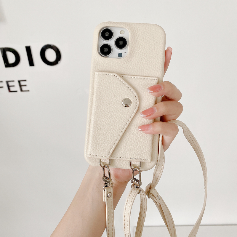 Mobile phone case card holder cross-body mobile phone case suitable for iPhone15 mobile phone case Apple 14promax pebbled pattern mobile phone case_voghion.com