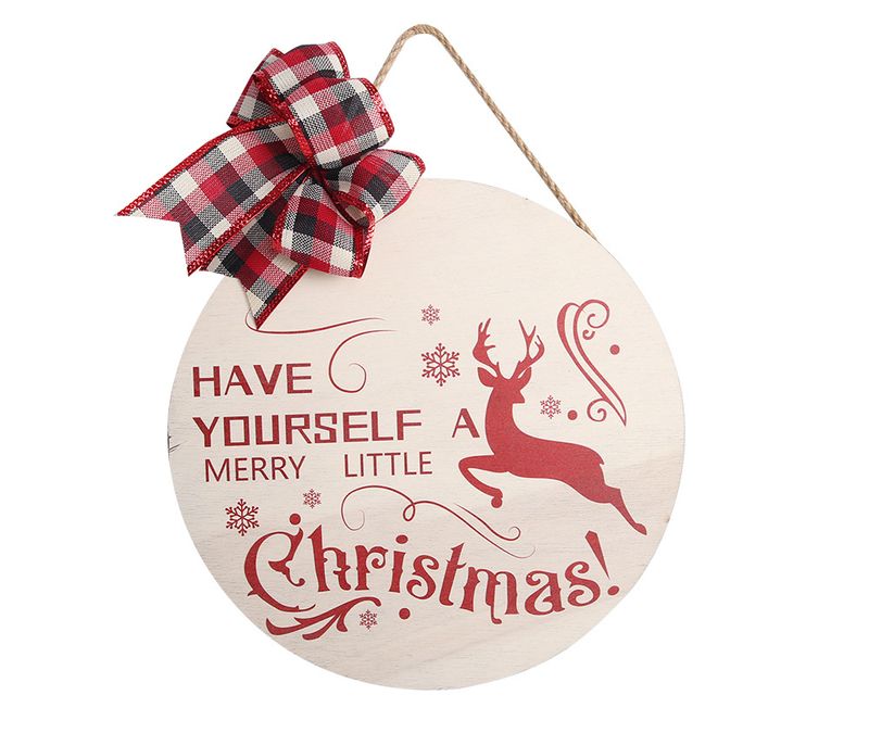 Ciondolo con targa in legno per porta di Natale Decorazione per feste natalizie Decorazioni natalizie Fiocco Piatto rotondo in legno Ornamento appeso_voghion.com
