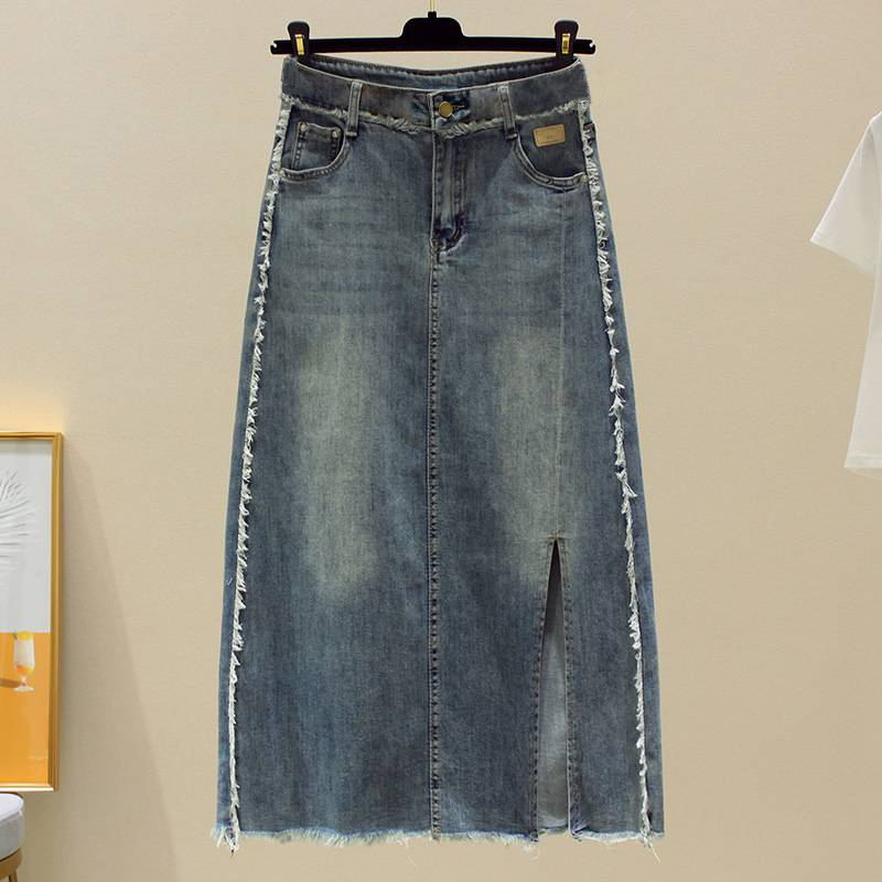 Women's Clothing new beaded bow short-sleeved T-shirt with split raw edge denim skirt_voghion.com