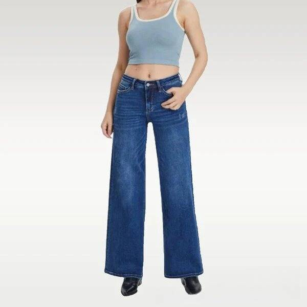 Vêtements pour femmes Printemps Nouveau Pantalon large et étroit Taille haute Rehaussement des hanches Jeans amples droits pour femmes_voghion.com