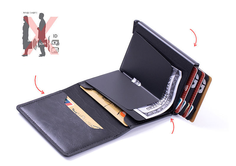 Porta carte Portafogli Rfid Shield Antifurto Spazzola Ultra-sottile Carta di credito Lega di alluminio Borsa per carte Portafoglio multi-carta da uomo in metallo_voghion.com