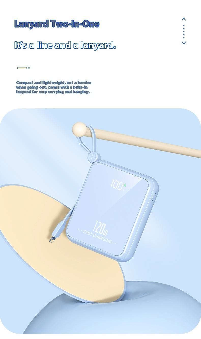 120W Super Fast Charging Power Bank, 10000mAh/20000mAh Mini Portable Charger With Built-in 4 Cables, PD20W Quick Charge, Compact & Stylish_voghion.com