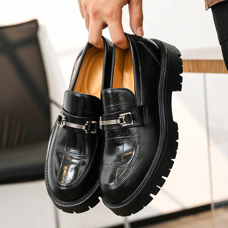 2025 New Style Large Size 46 Fringed Loafers Men's Patent Leather Shiny Surface Thick Heel Thick Bottom Height-increasing Leather Shoes_voghion.com