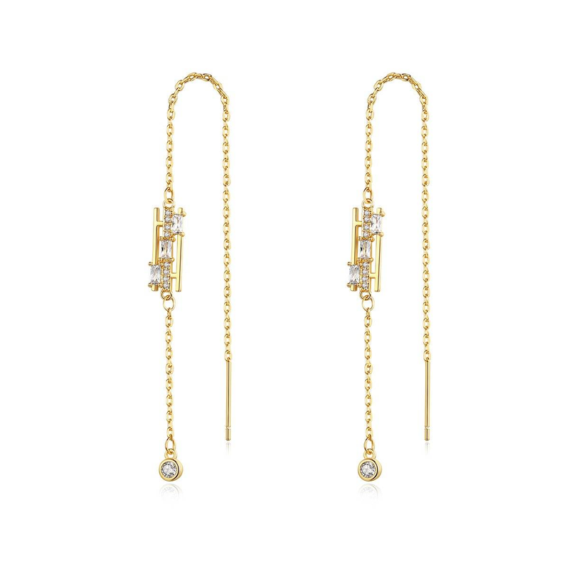 Eleganti orecchini pendenti con nappe e pietre di zircone, design geometrico, graziosi orecchini a catena lunga per donna, orecchini lunghi semplici e alla moda_voghion.com