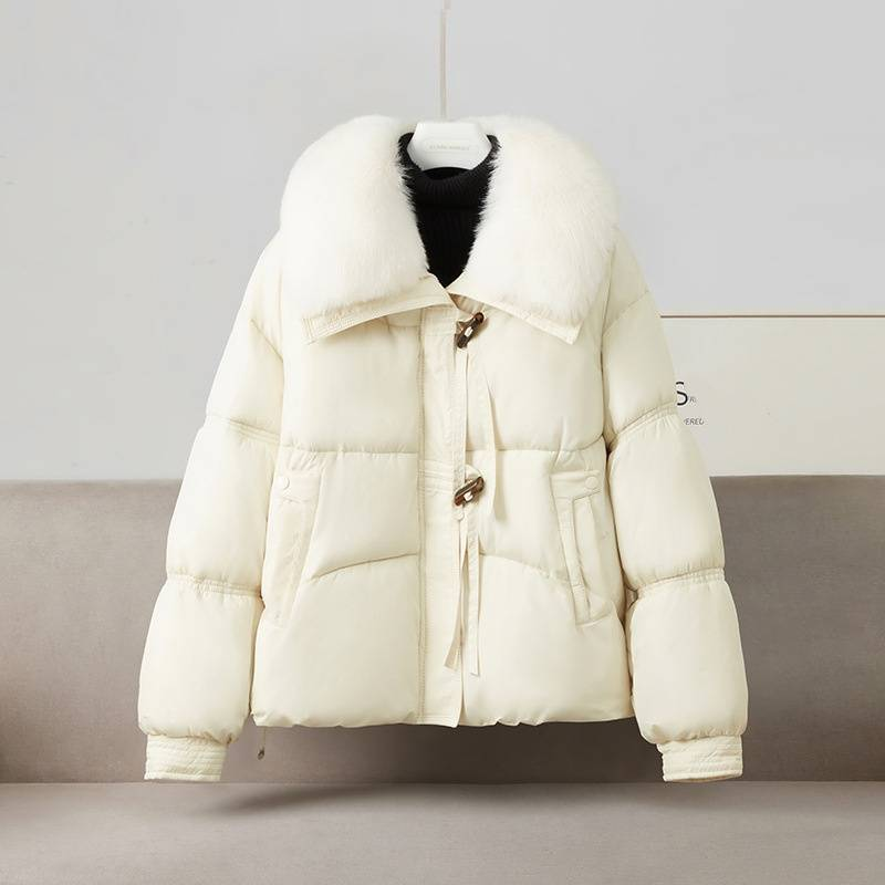 Dames winterjas met afneembare capuchon van konijnenbont - Oversized gewatteerde jas (zwart/wit/bruin/rood) | Koreaanse streetwearstijl (M-XXL)_voghion.com