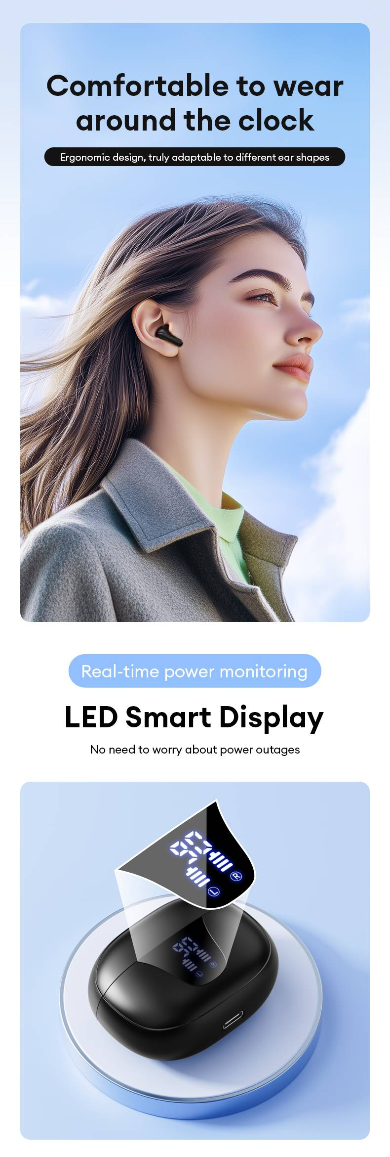 New Lenovo XT58 Wireless Bluetooth Earbuds HIFI Stereo Call Noise Reduction Headphones With LED Display Charging Case Earphones_voghion.com